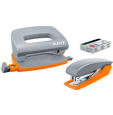 LEITZ Locher und Heftgeräte Set Urban Chic grau/orange
