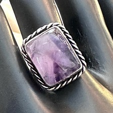 Art Deco Purple Amethyst 925 Sterling Statement Ring Southwestern 7.25