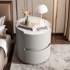 Round Bedside Table with 2 Drawers, Modern Nightstand End Table, Storage Cabinet