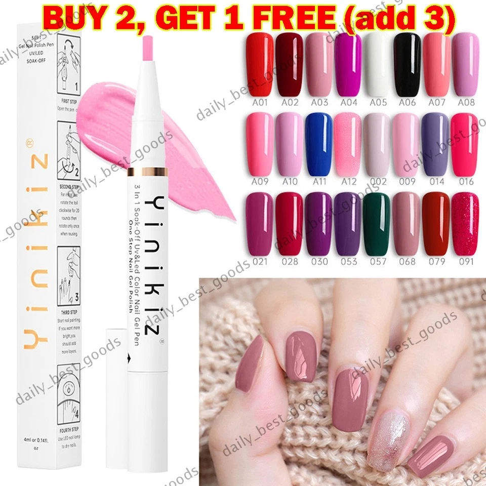 YINIKIZ Gel Polish Nail Pen 3 in 1 Manicure One Step Nail Varnish Hybrid Base & Top Coat