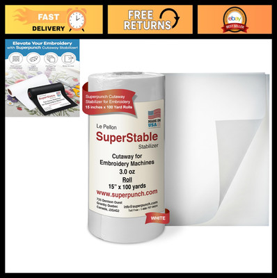 Cutaway Stabilizer 3.0 oz for Embroidery Machines - Thick White 15''x100 Yards Ro