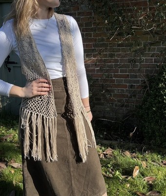 Free Size 6-18 Ecru Häkel Fransen Boho Strick Weste