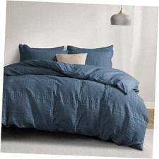 100 Cotton Waffle Duvet Cover Size, 3 Pieces Soft Breathable King Navy Blue