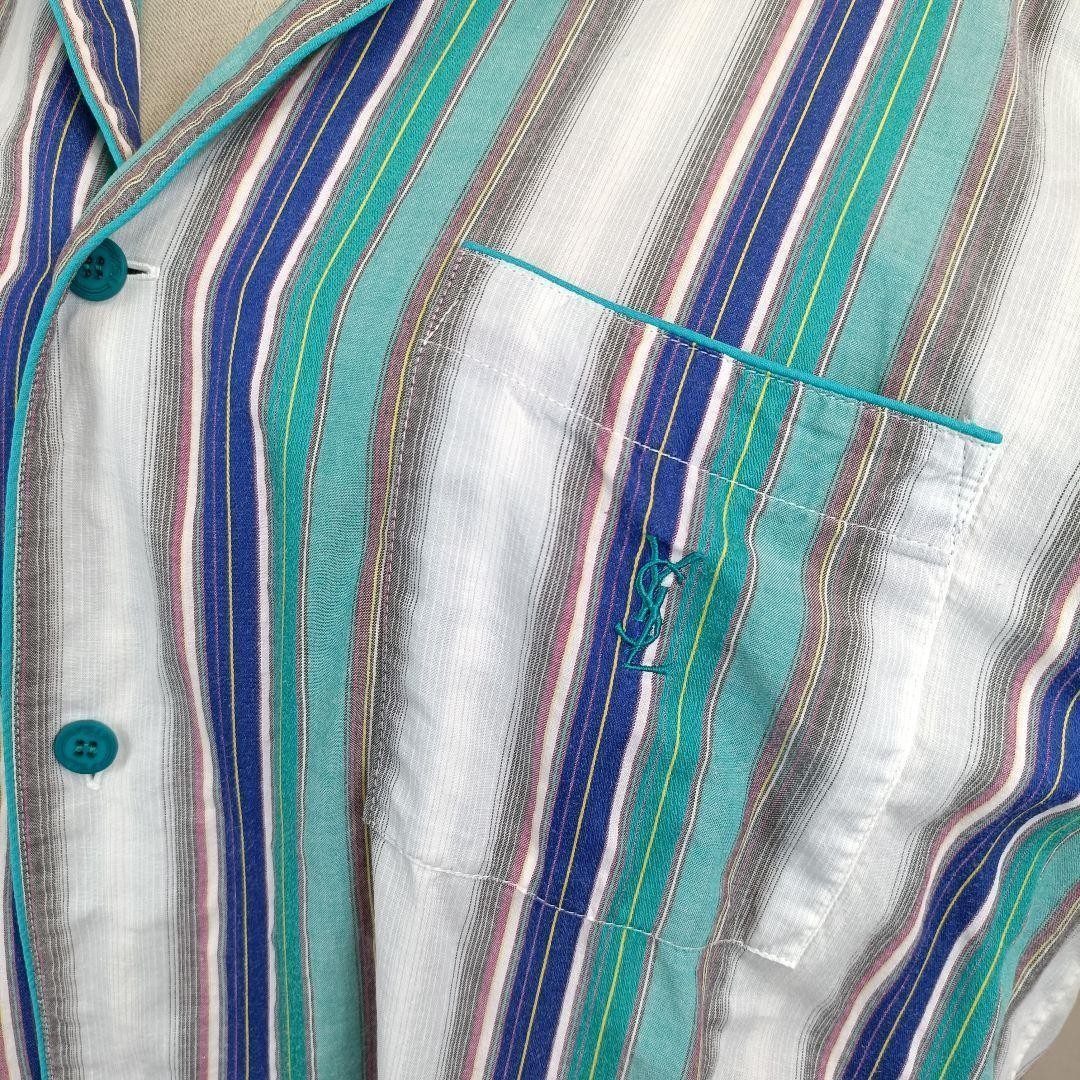 Autentica camicia Yves Saint Laurent scollo a V manica lunga multistriscia taglia L donna