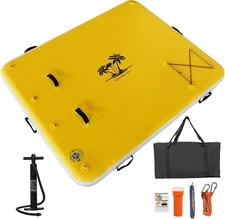 Inflatable Floating Dock, Island Raft with Water Ramp 6*8ft, Yellow