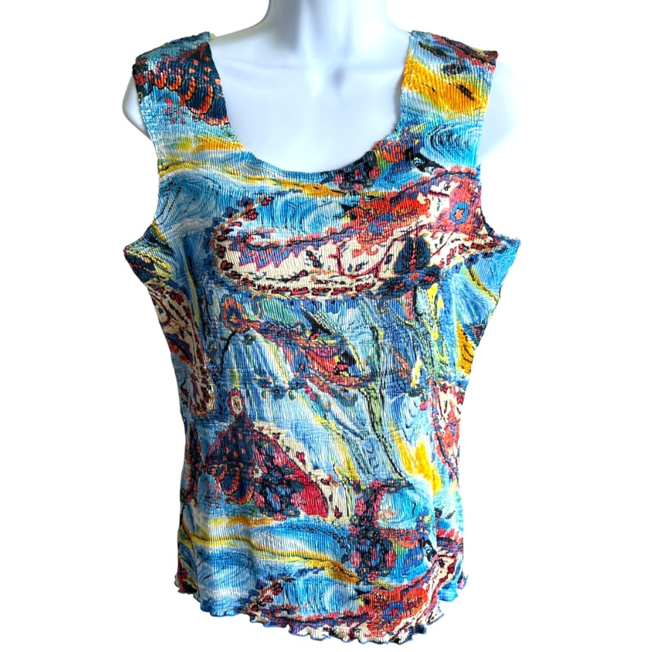 Pleats Collection Womens Colorful Abstract Paisley Tank Top Size Medium Artsy