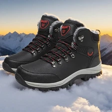 Men's Winter Warm Waterproof Snow Fur Boots Hiking Outdoor Leather Work Shoes