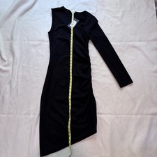 NWT Halston Skyler Black Asymmetric One Sleeve Ruched Cocktail Dress S