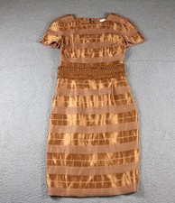 Carolina Herrera Dress 6 Bronze Silk Blend Textured Waist Band USA