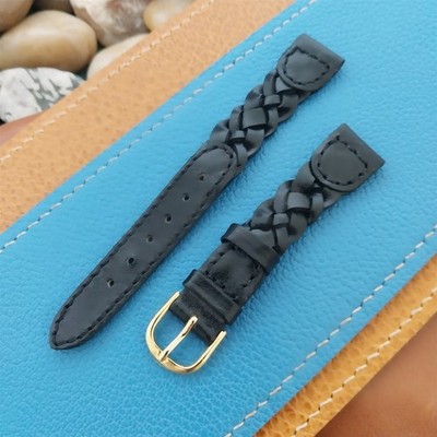14mm Hirsch Black Braided Leather Unused nos Vintage Watch Band