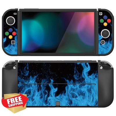 playvital Switch OLED Protective Case Blue Flame Joycon Grip