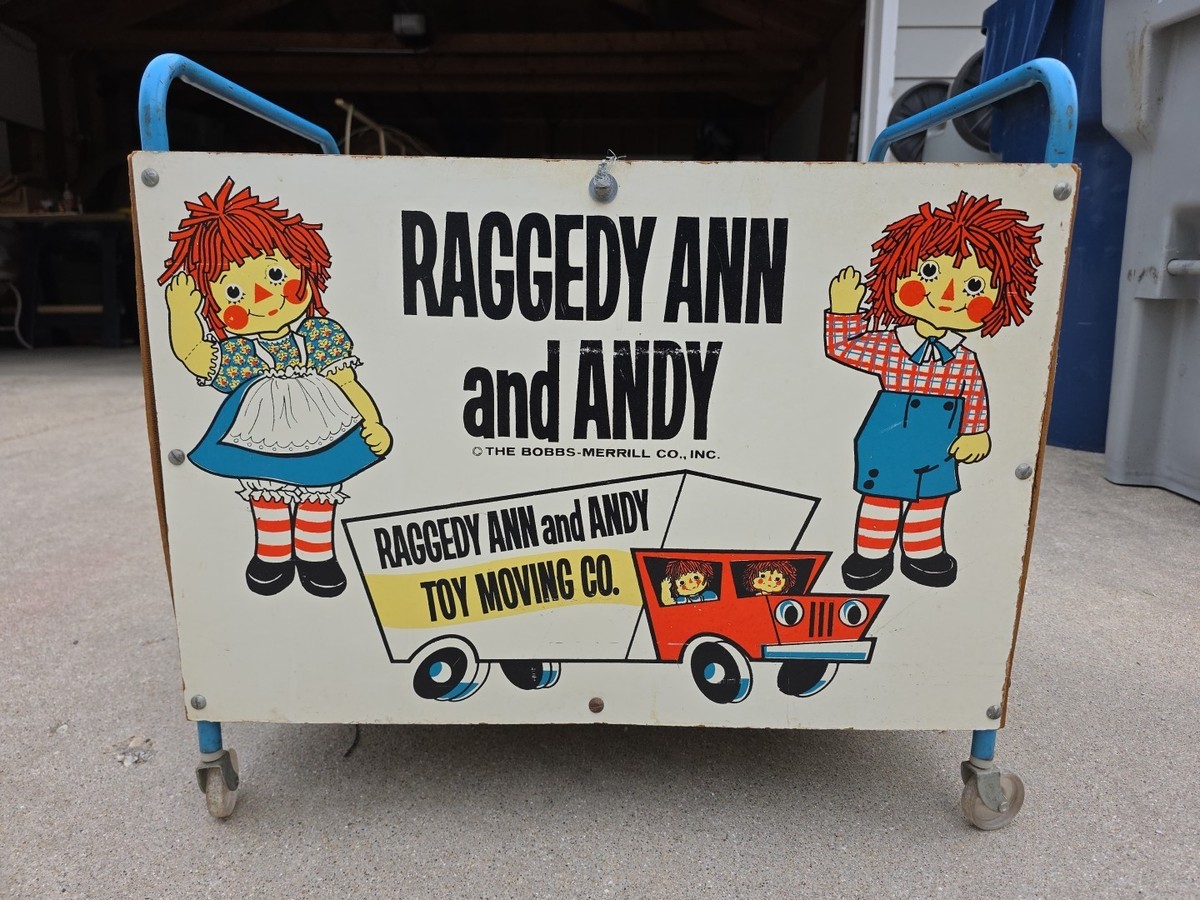 Raggedy Ann & Andy Vintage Wooden Toy Box Wagon Large Display
