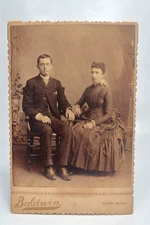 Cabinet Card Photograph  Young Couple Sitting by Baldwin Flint, Michigan