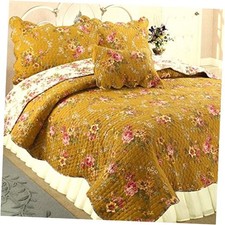 Vintage Floral Blooms Chintz 3-Piece King Mustard, Yellow, Pink, Multi-color