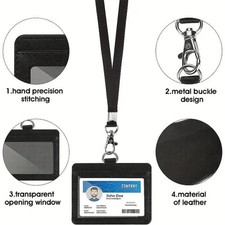 1pc PU Leather Vertical Badge Holder with Lanyard ID Card Holder for Men Women