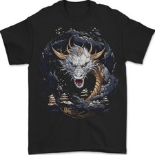 Weißes Japanischer Drache Fantasy Herren T-Shirt 100% Baumwolle