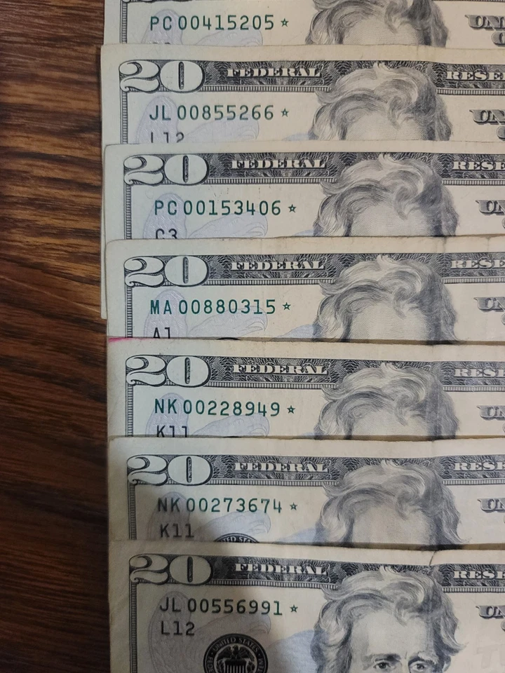 20 dollar bill star note 2017, 2013, 2009 Rare 🔥💥✨$20 Bill Star Note Lot Of 7 - Image 2 of 4