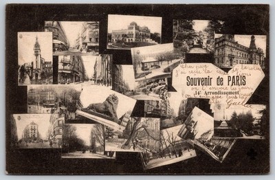 Vintage Souvenir de Paris 14e Arrondissement Postcard with Multiple Views B277