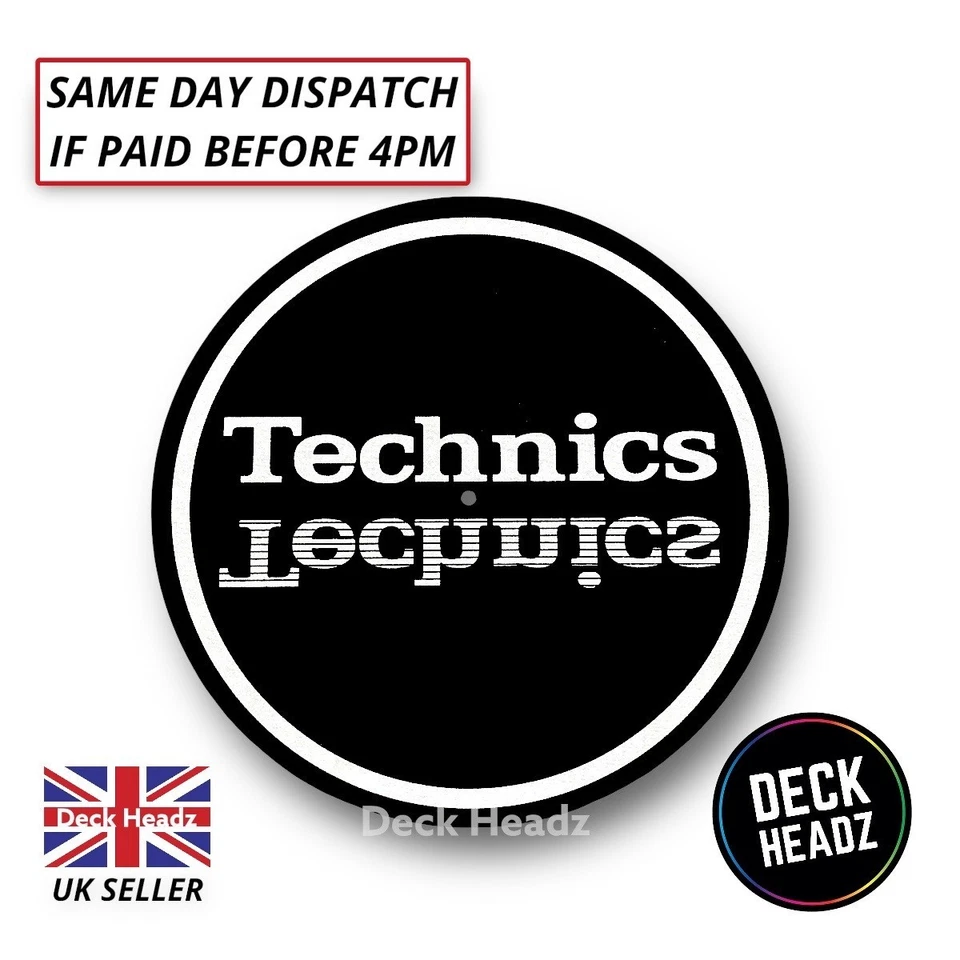 Technics Slipmat Black/ White Mirror logo Slip Mat 12" Vinyl Turntable 1200 1210