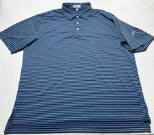 Peter Millar Summer Comfort Polo Golf Shirt Mens XL Striped Blue Feather LOGO