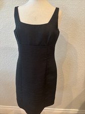 Tahari Arthur S. Levine Women's Black Sheath Dress Textured Square Neck Sz 10