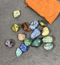 Lot 13 Set Natural Tumbled Stone Mix Rock And Quartz Rose Chakra Healing  Pouch