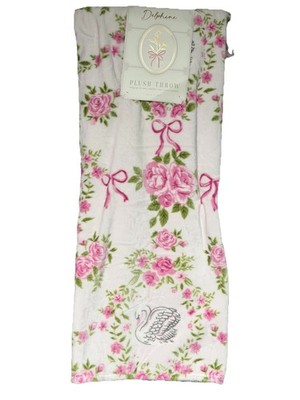 Delphine Pink Rose Floral Swan Coquette Bow Girly Gift Plush Soft Throw Blanket