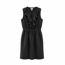 Ann Taylor LOFT Womens Black Ruffle Neck Sleeveless Tie Waist Dress Size 4 Small