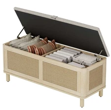 Storage Bench, Boho Style Bedroom Ottoman Bench With Safety Hinges, Shoe Bench