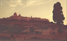 Vintage Plastichrome Postcard Mdina Malta Old Capital City Sunset View