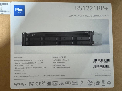 NEW - Synology 8 bay RackStation RS1221RP+ (Diskless)