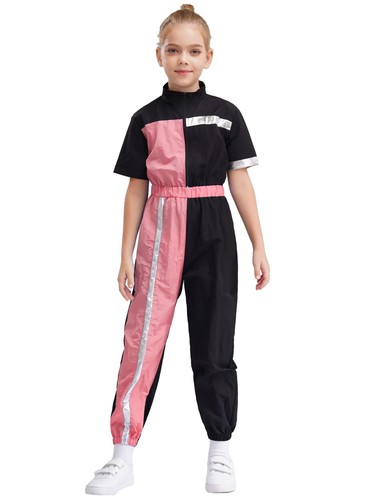 Kids Girls Jumpsuit Workout Catsuit Elastic Bodysuit Uniforms Stand Collar - Picture 33 of 45