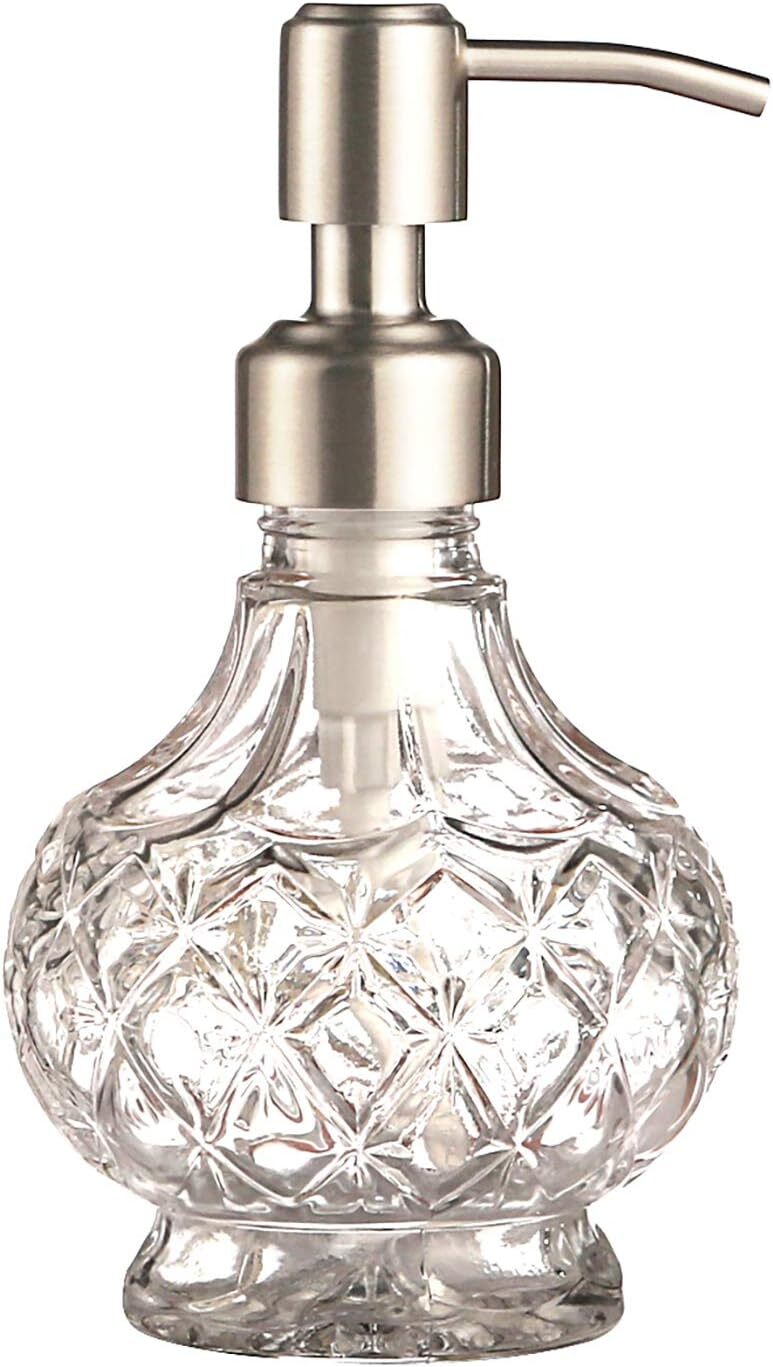 Soap Dispenser with Stainless Steel Pump, Clear Crystal Design, Style 1-image