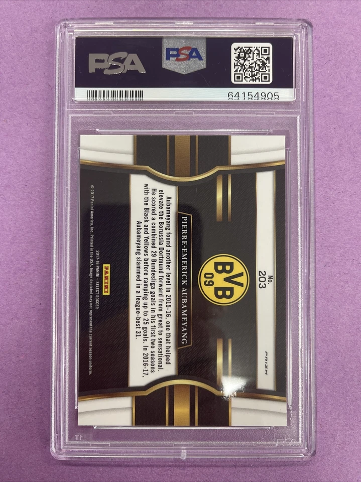 2017 Panini Select P. Emerick Aubameyang SILVER PRIZM #203 PSA 10 GEM MT POP1 T5 - Image 3 of 4