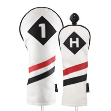 Majek Retro Golf 1 H Driver Hybrid Headcover White Red Black Leather Style