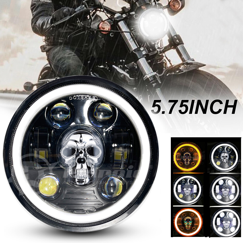 5.75" LED Headlight With RGB Skull Halo DRL – Universal Motorcycle, RIDROID