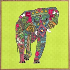 Deny Designs Sharon Turner Painted Elephant Chartreuse Framed Wall Art, 12 x 12