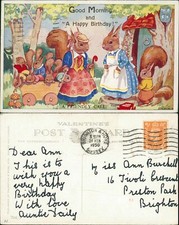 A Friendly Call Anthropomorphic Squirrel EH Davies Valentines 704/5 GB 1950 Canc