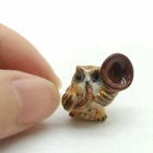 Yellow Owl Horn Player Musician, Tiny Ceramic Figurine, Gift for Owl Lovers