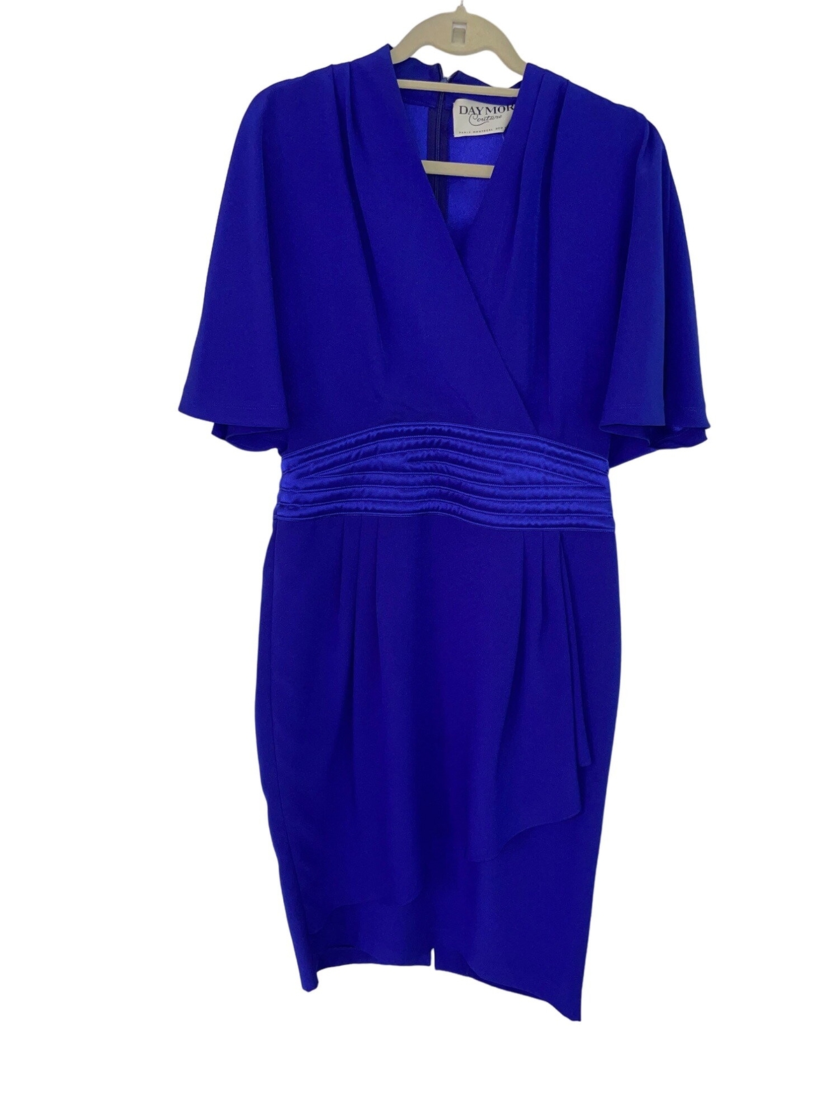 Daymor Couture Dress Vintage Womens Size Large Royal Blue Quilted Zipper Midi