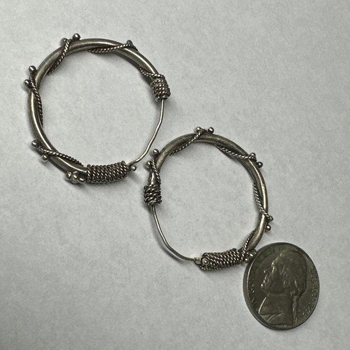 925 Sterling Silver Bali Style Large Hoop Earrings - Picture 3 of 3