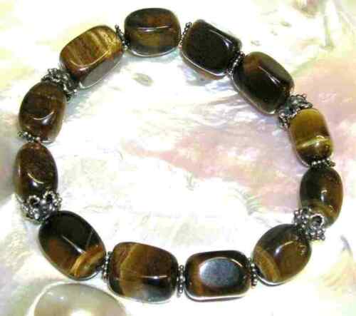 PULSERA de OJO DE TIGRE cantos rodados y entrepiezas PLATA de LEY envejecida - Imagen 2 de 3
