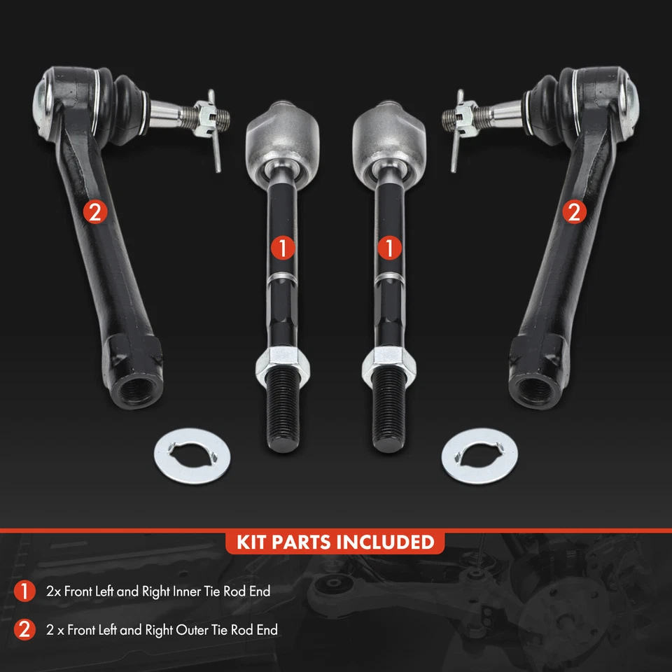 4x Front Inner & Outer Tie Rod End with Ball Joint for Lexus LS460 2007-2017 RWD - Image 3 of 4