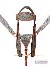 NEW Western Headstall Breast Collar Tack Set Floral Leather Hand Tooled