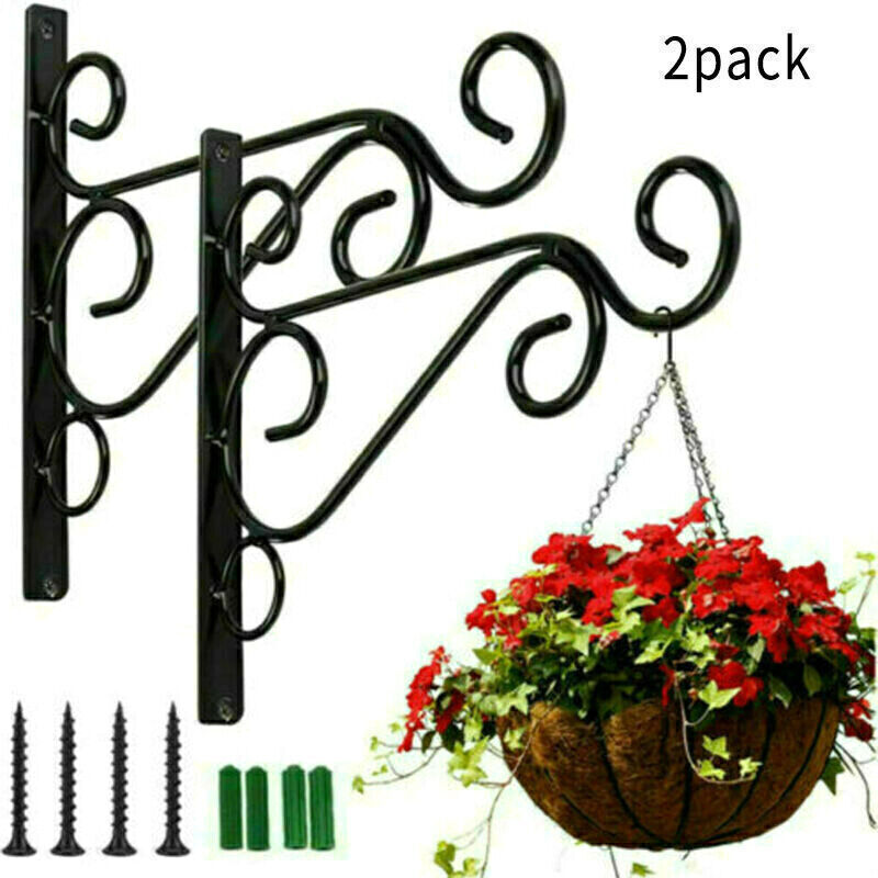 2X Heavy Duty Metal Hanging Basket Brackets Garden Plant Hanger Hook Wall Decor