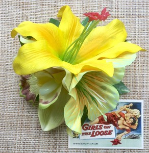 Large Yellow Triple Hair Flower Clip Fascinator Rockabilly Pinup