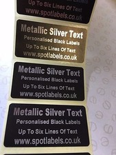 SILBER METALLIC PERSONALISIERTE SCHWARZE ETIKETTEN, ADRESSE, BASTELN, MASSGESCHNEIDERT, GESCH&Auml;FT