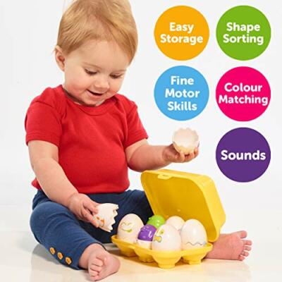 TOMY Toomies Verstecken und Quietschen Eier, pädagogischer Formsortierer Baby, Kleinkind Kinder