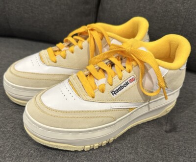 Reebok Women s Classic Club C Extra Platform Sneakers Cream/Gold Size 6.5