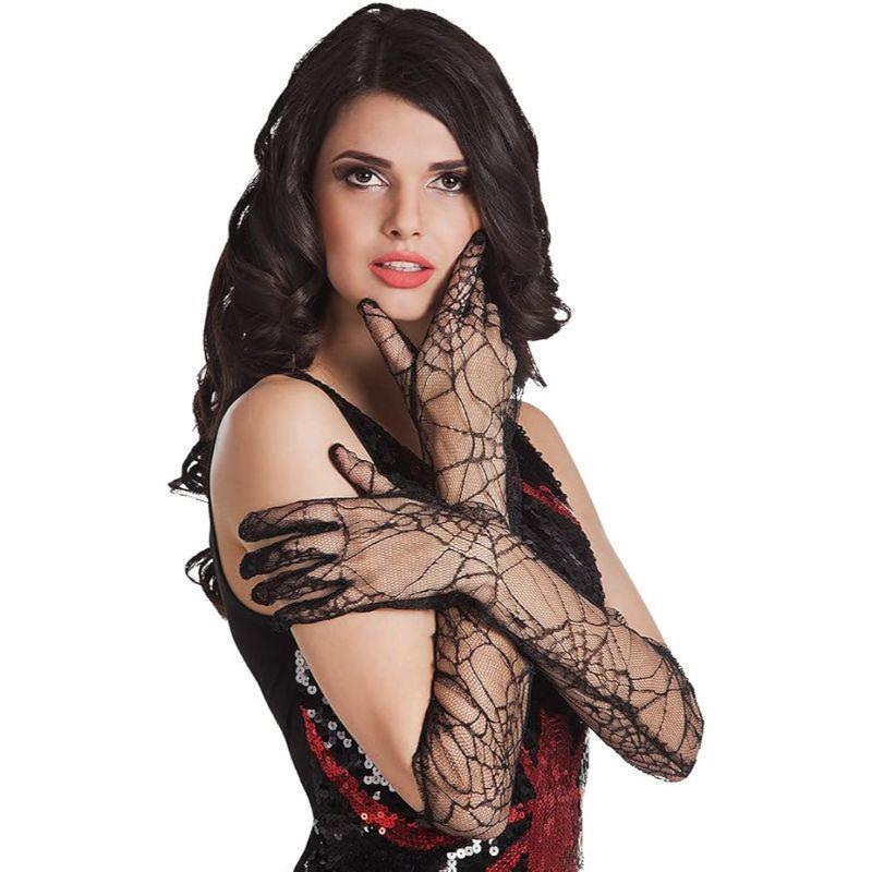 Boland Spiderweb Elbow Gloves Women's Halloween Fancy Dress